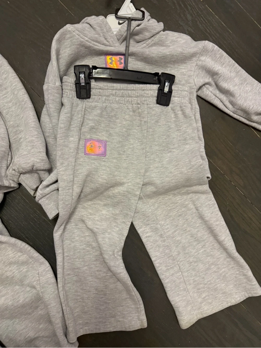 Under Armour Light Gray Girls' Hoodie & Joggers Set with Purple Logo Patch
